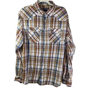 Old Navy Western Plaid Men's Pearl Snap Button Down Long Sleeve Shirt‎